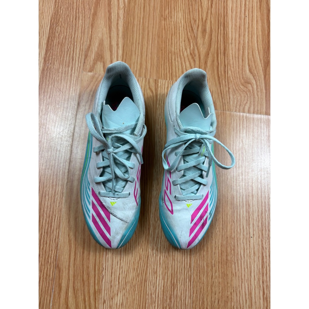 Adidas F50 Messi League FxG Soccer Cleats White Blue Pink JQ0942 Youth Size 5